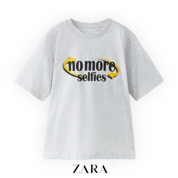 ZARA Kids | Gray Marl | "NO MORE SELFIES" T-SHIRT - Picture 1 of 5